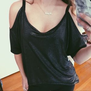 Cold shoulder shimmer shirt